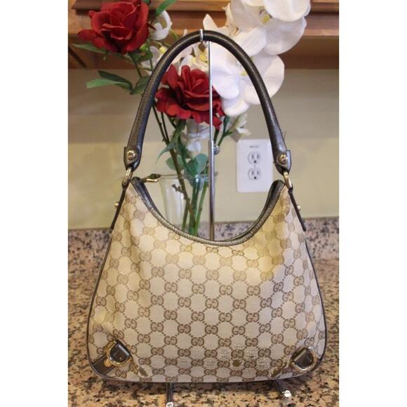 Gucci BROWN beige Medium Abbey D-Ring Hobo Bag - Style 130738 (PU110 - Picture 5 of 14